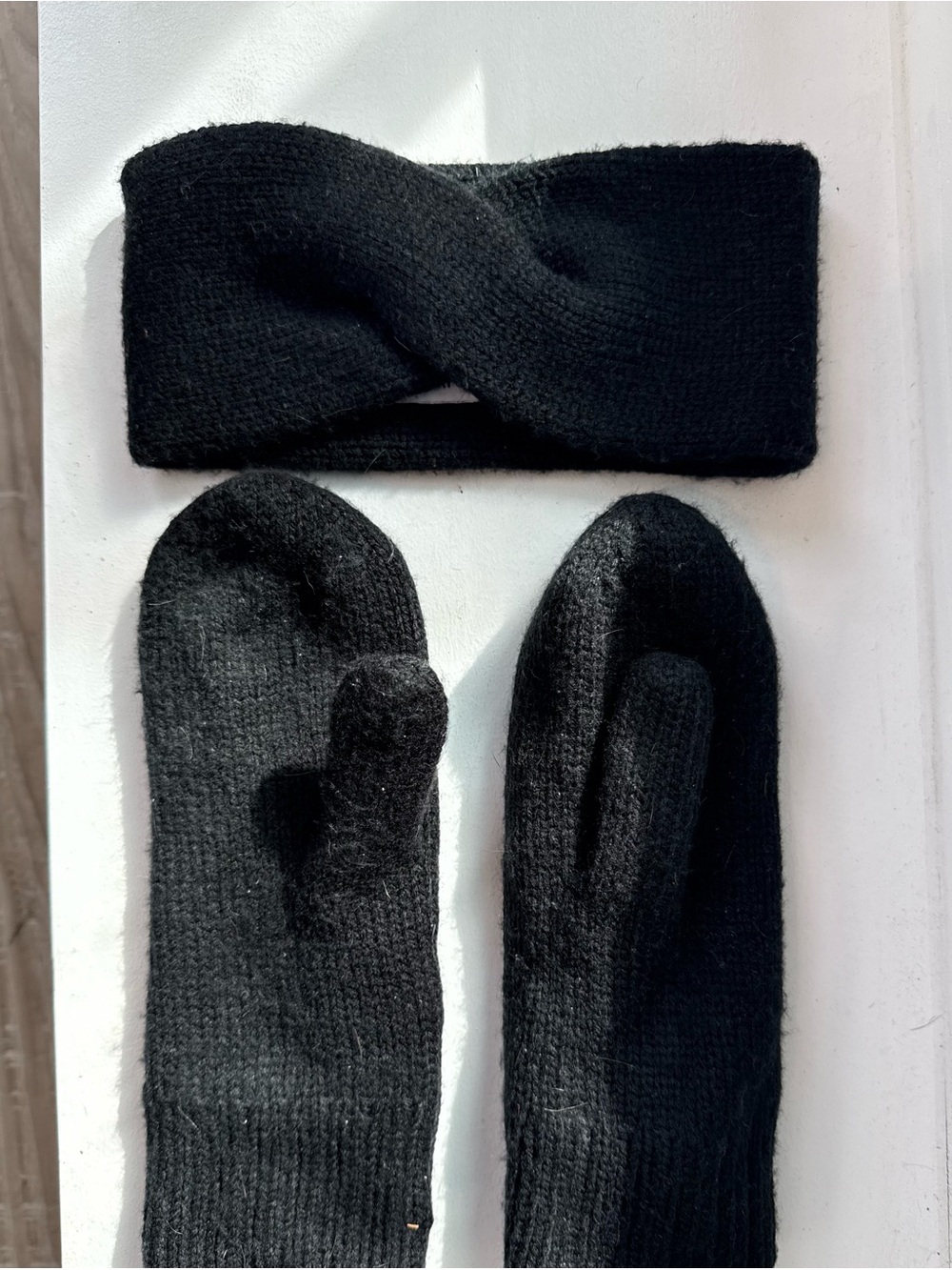 Main Character Black Knit Headband and Mittens Set